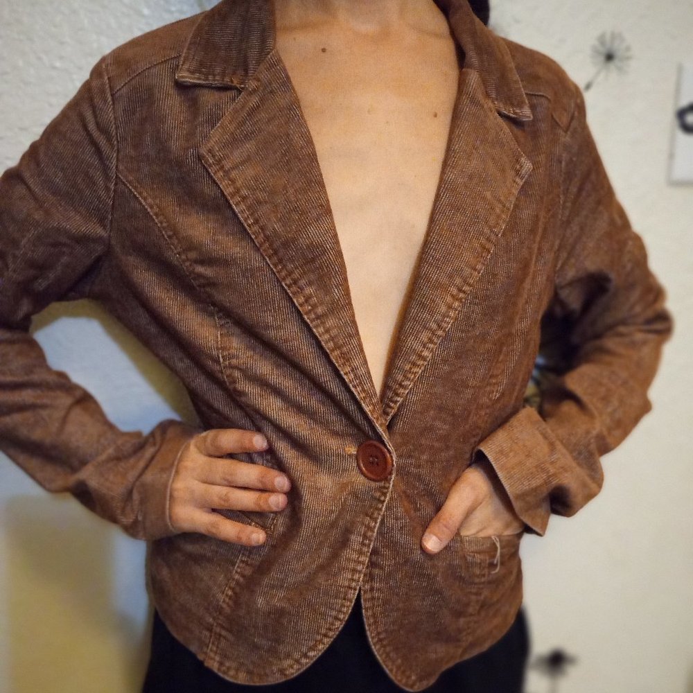 Corduroy Flap Pocket one Button Crop jacket